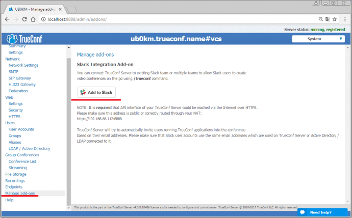 TrueConf Server Integration with Slack 1