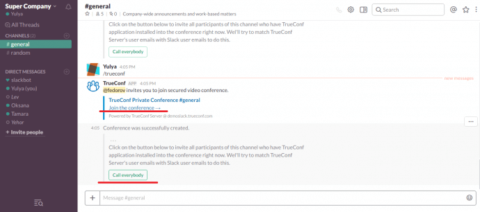 TrueConf Server Integration with Slack 5