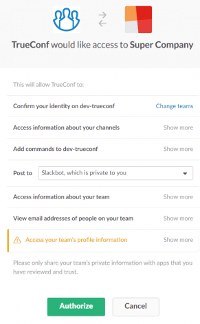 TrueConf Server Integration with Slack 2