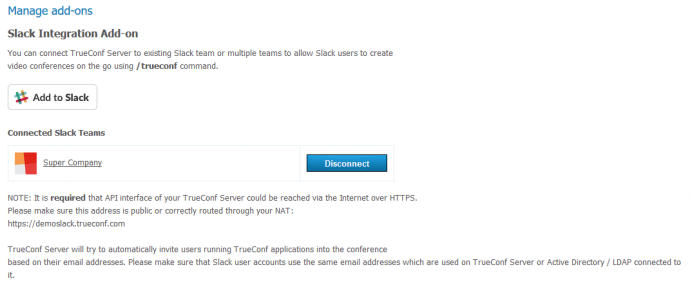 TrueConf Server Integration with Slack 3