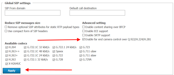 How to allow remote control of SIP/H.323 endpoint cameras via TrueConf Server 1