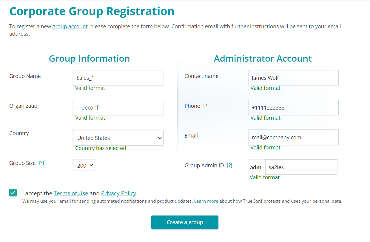 How to create corporate group in TrueConf Online 2