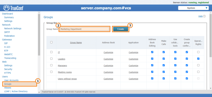 Users group settings in TrueConf Server 1