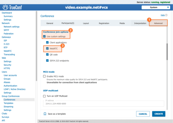 How to disable browser connections via WebRTC for conferences 2