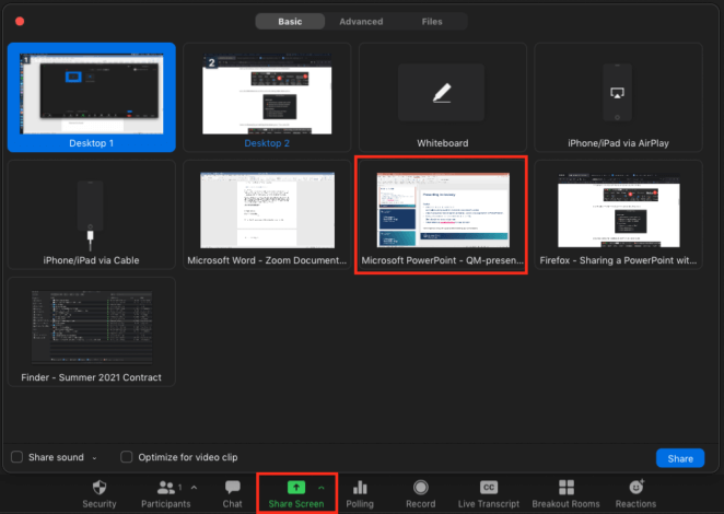 Screen sharing via Zoom Screen sharing via Zoom