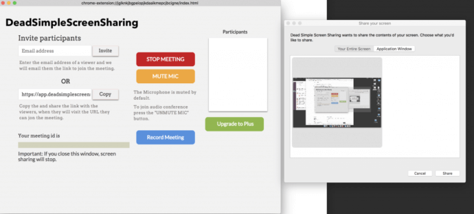 Screen sharing via DeadSimpleScreenSharing Screen sharing via DeadSimpleScreenSharing