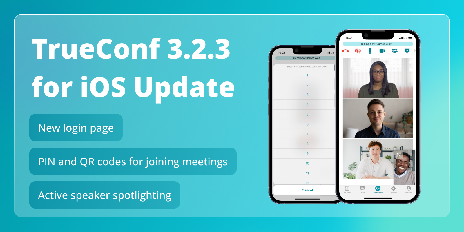 TrueConf 3.2.3 for iOS: Page-by-page display, VAD, and PIN-protected meetings 1