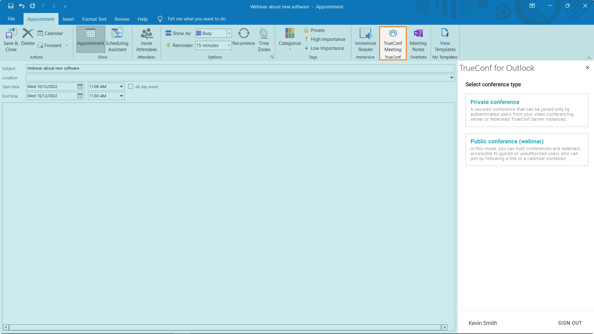 TrueConf and Microsoft Outlook integration 4