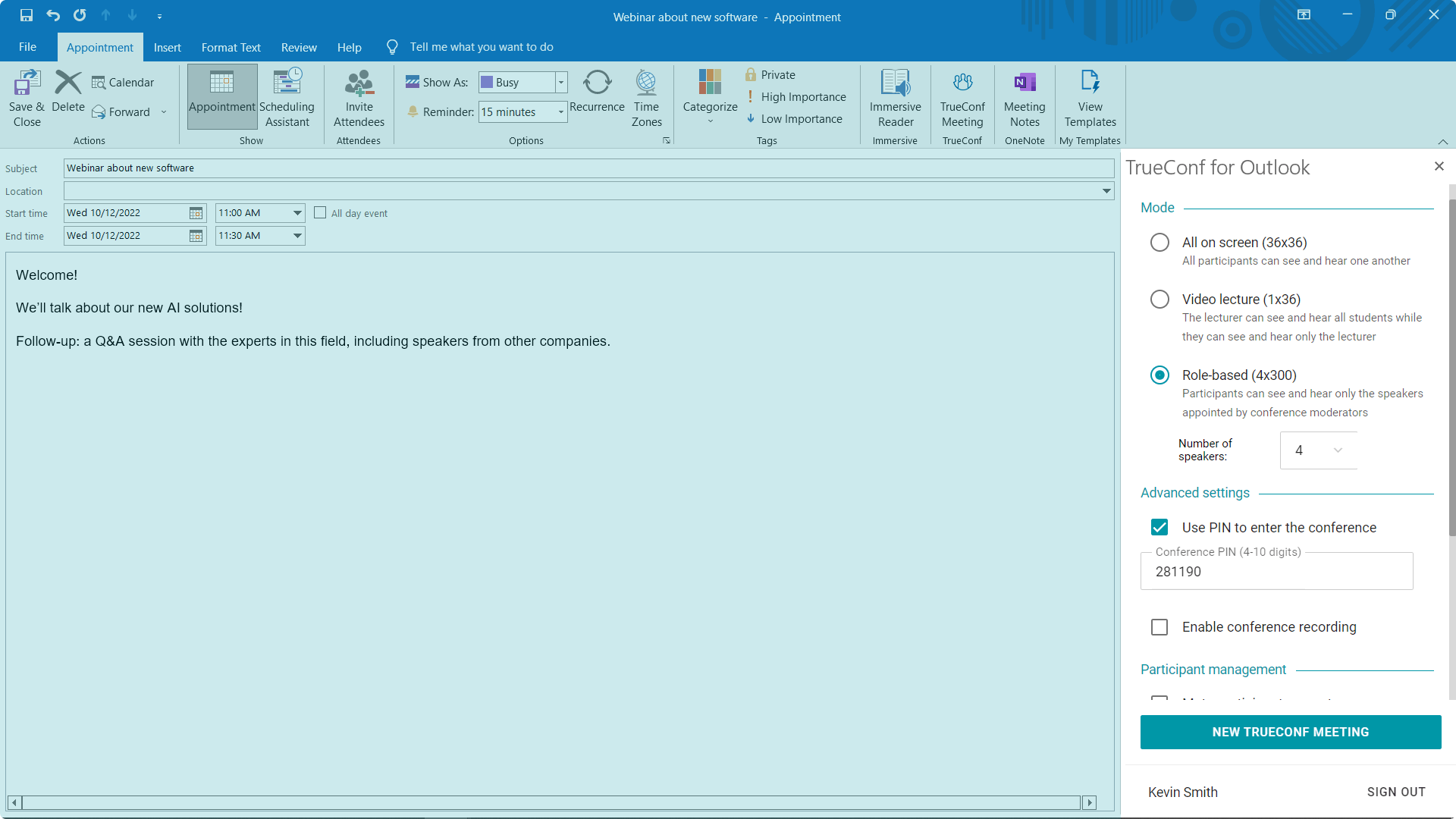 TrueConf and Microsoft Outlook integration 5
