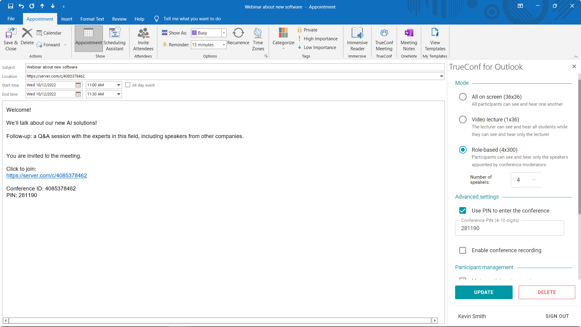 TrueConf and Microsoft Outlook integration 7