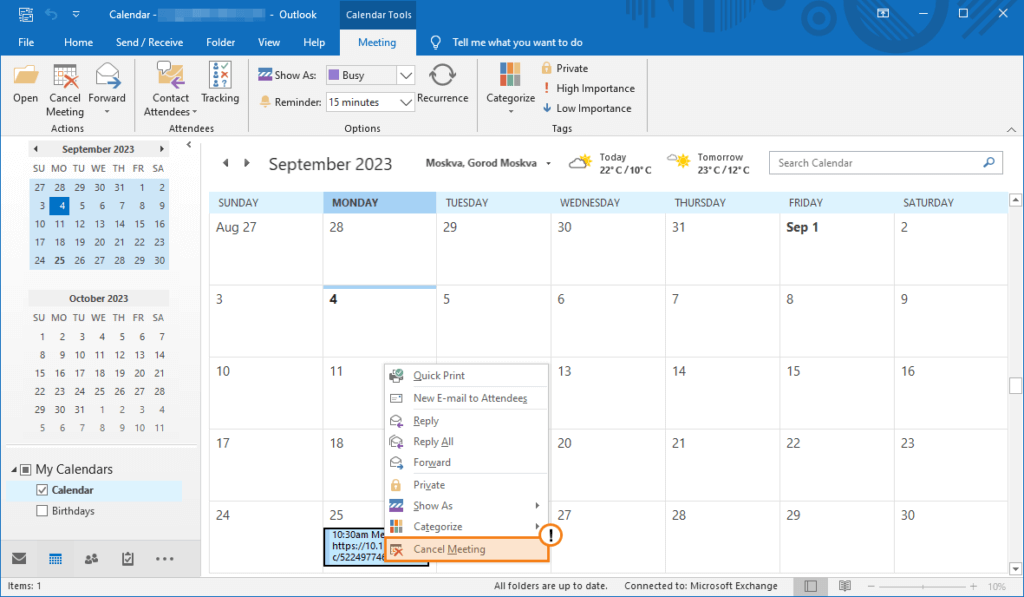How to create a TrueConf meeting for an Outlook event 18