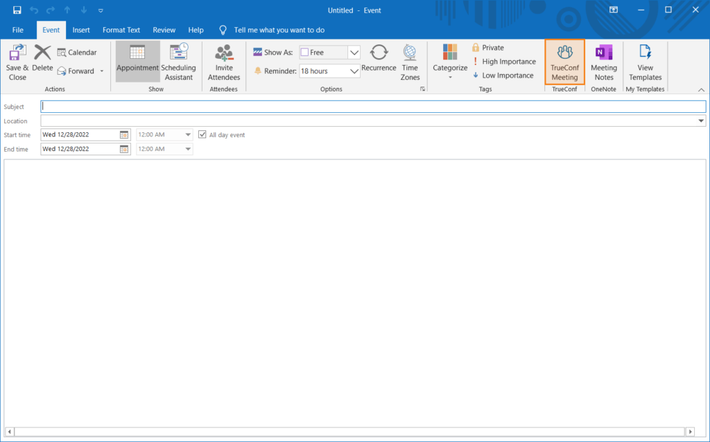 How to create a TrueConf meeting for an Outlook event 19