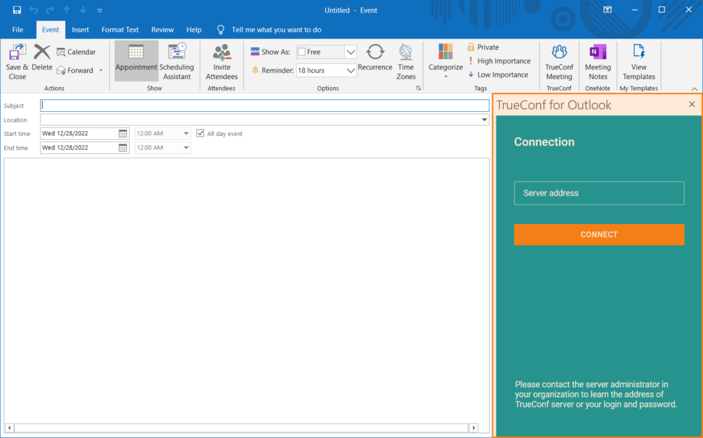 How to create a TrueConf meeting for an Outlook event 22