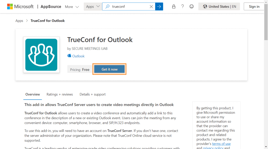 How to integrate TrueConf for Outlook add-in into Microsoft Exchange 5