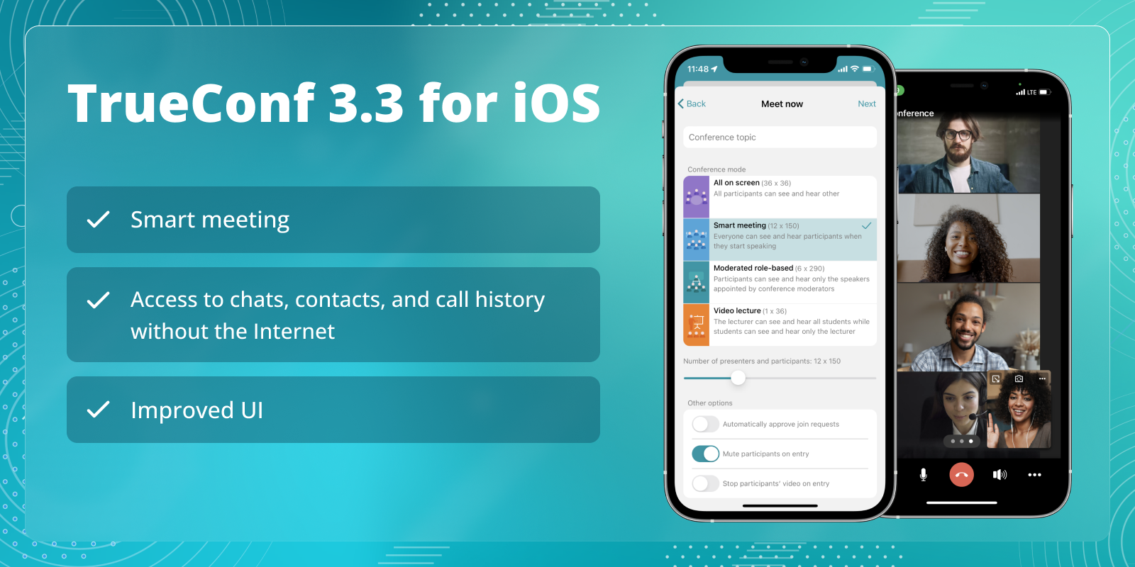 TrueConf 3.3 for iOS: new UI, Smart meeting mode, offline access to chats, contacts, and call history 2