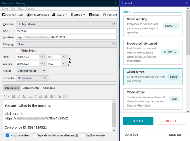 How to create a TrueConf meeting for a Thunderbird event — Video ...