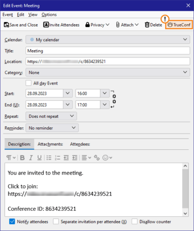 How to create a TrueConf meeting for a Thunderbird event — Video ...