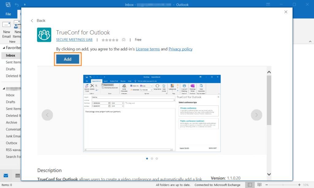 How Outlook users can install TrueConf add-on 5