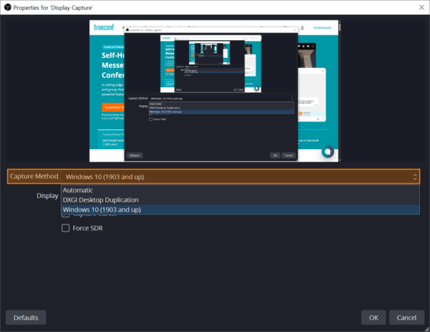 How to use OBS Studio virtual camera in TrueConf client application 10