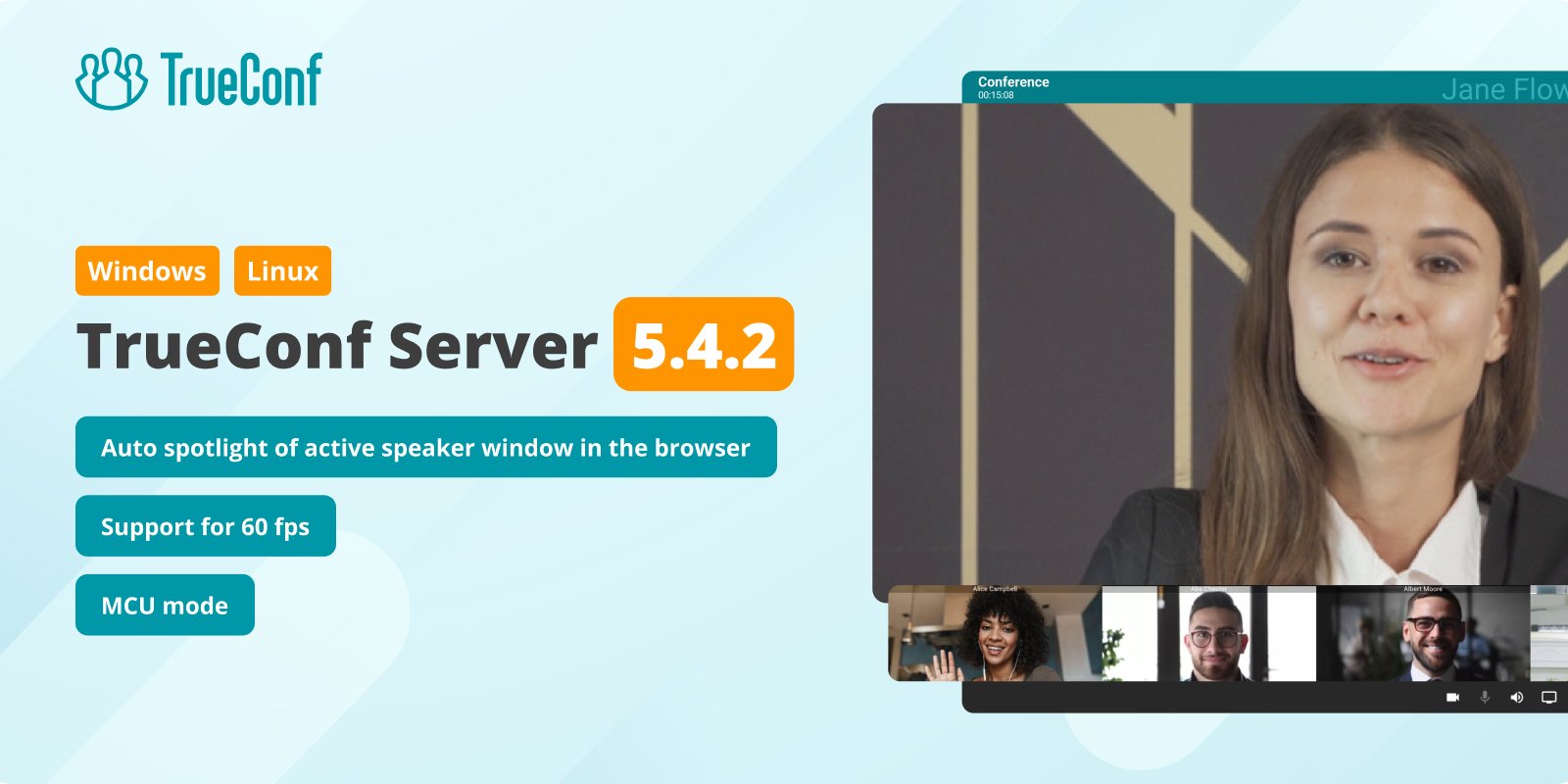 TrueConf Server 5.4.2: auto spotlight of speaker in the browser, support for 60 fps, and new MCU mode 1