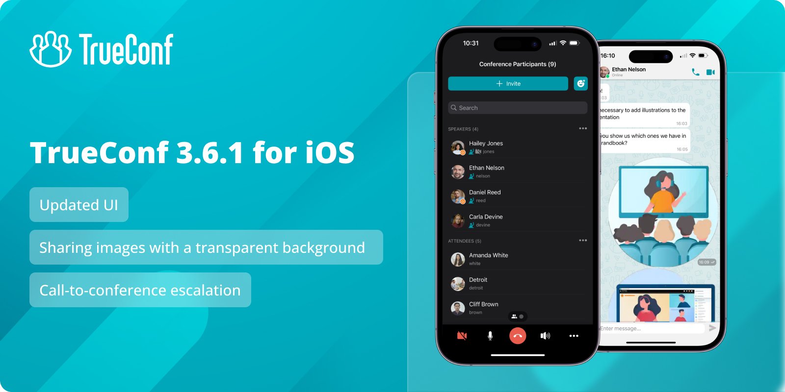 TrueConf 3.6.1 for iOS: updated UI, sharing images with a transparent background, and call-to-conference escalation 1