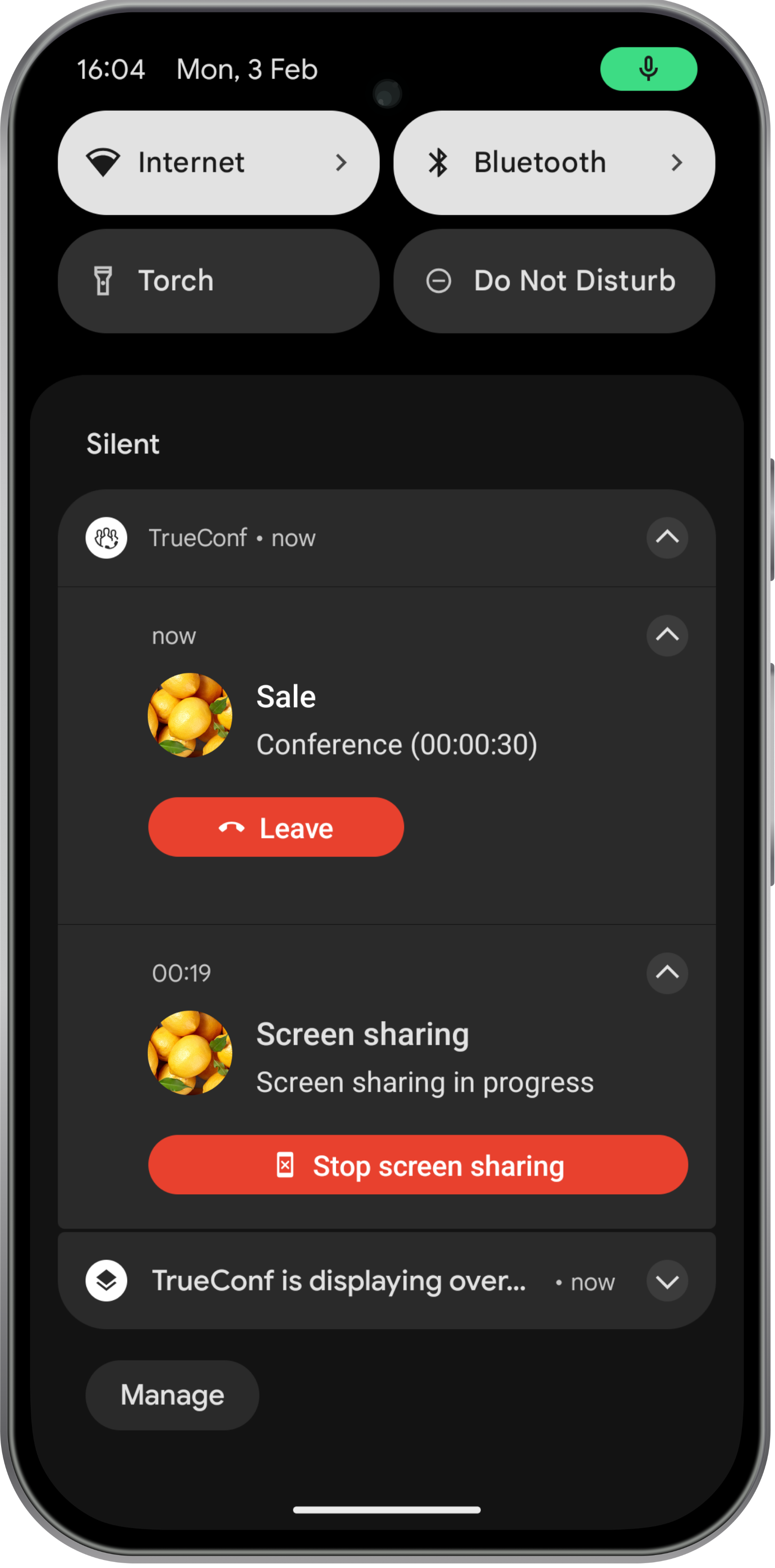 TrueConf 3.0.2 for Android: updated notifications in the bar 7