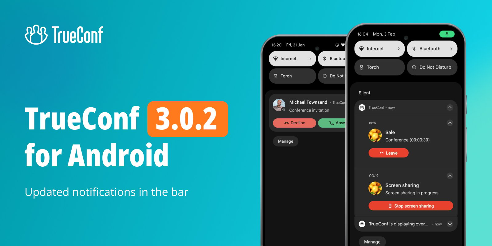 TrueConf 3.0.2 for Android: updated notifications in the bar 1