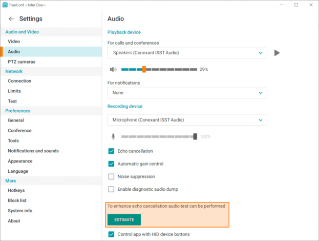 Video Conferencing App Settings