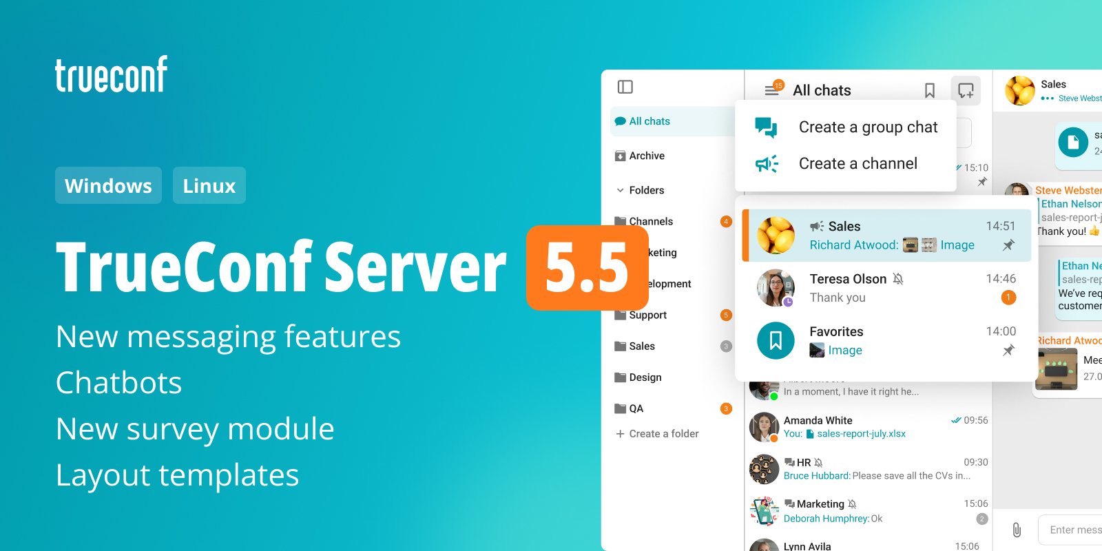 TrueConf Server 5.5 major update: new messaging features, surveys, and layout templates 1 TrueConf Server 5.5