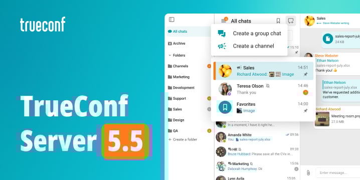 TrueConf Server 5.5 major update: new messaging features, surveys, and layout templates