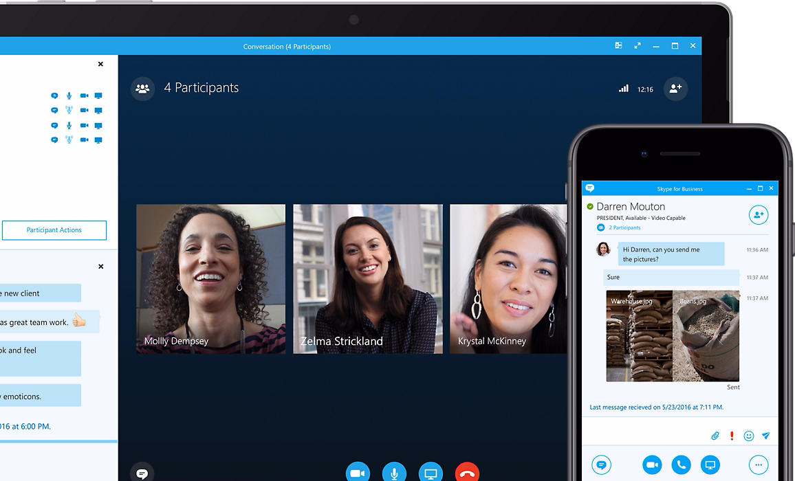 The interface of Skype for Business from the official Microsoft website