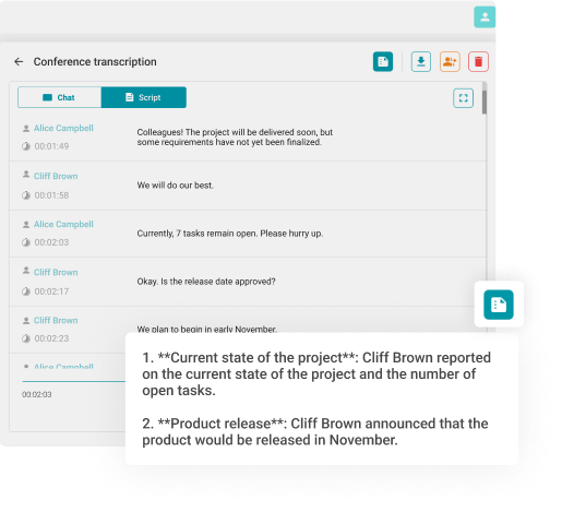 Tips for Taking Better Meeting Notes At Work in 2026 3 An AI-based algorithm automatically creates an excerpt from the conference results, detailing the discussion, assigned tasks, and future meetings.