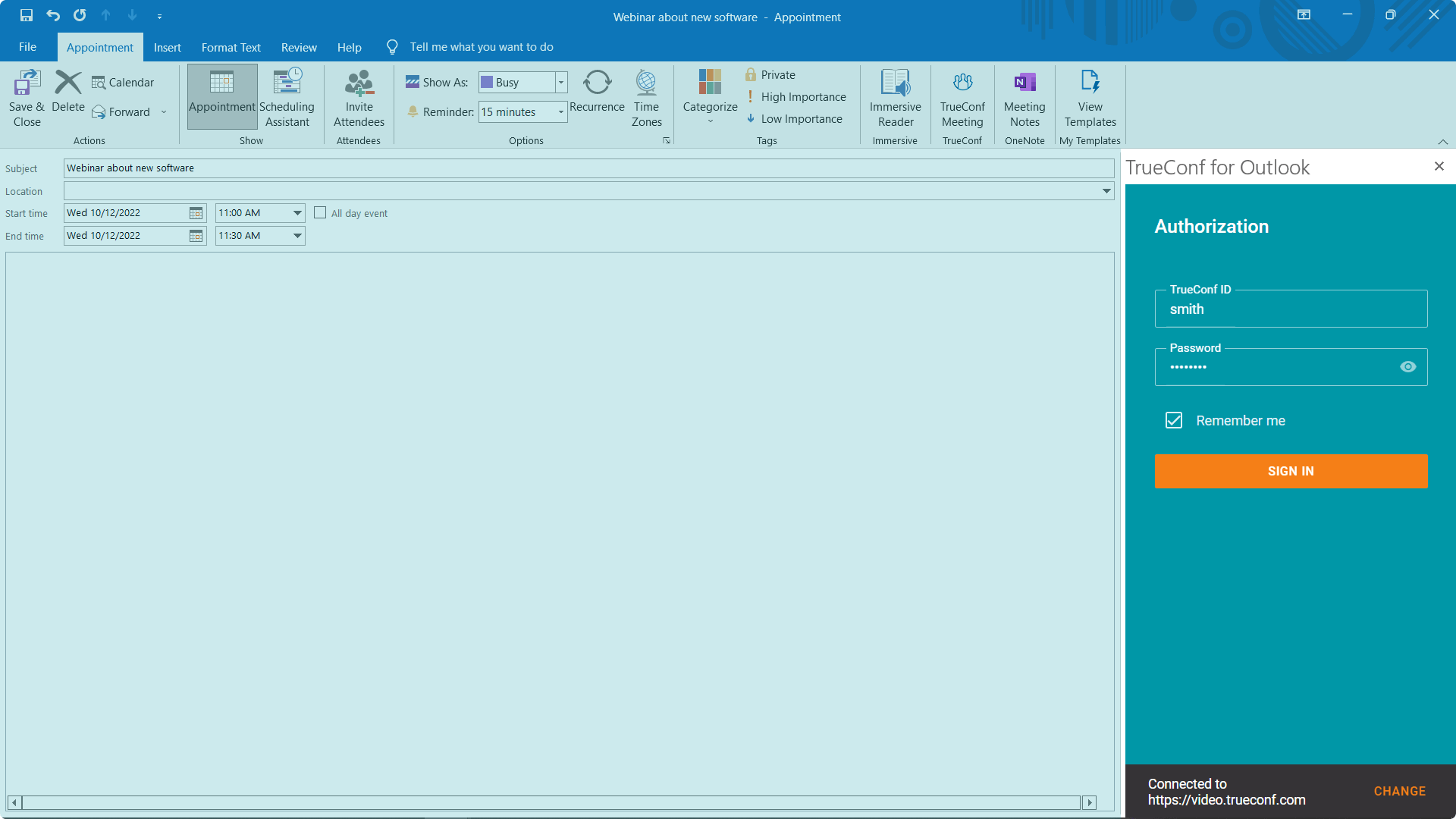 Integración de TrueConf y Microsoft Outlook 3