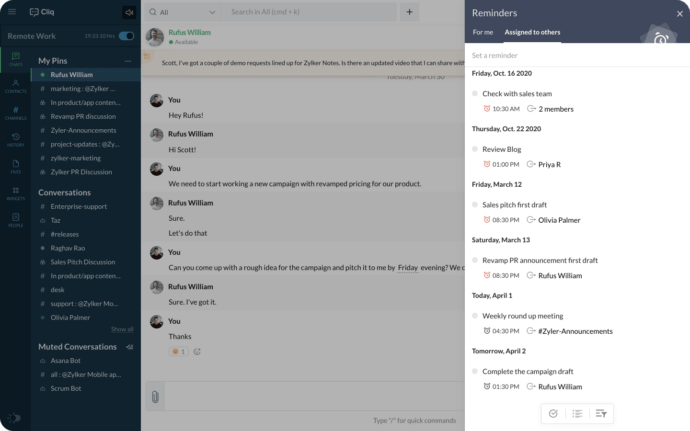 Las 15 Mejores Aplicaciones de Mensajería Instantánea Gratuitas para Empresas 11 Zoho Cliq team messenger
