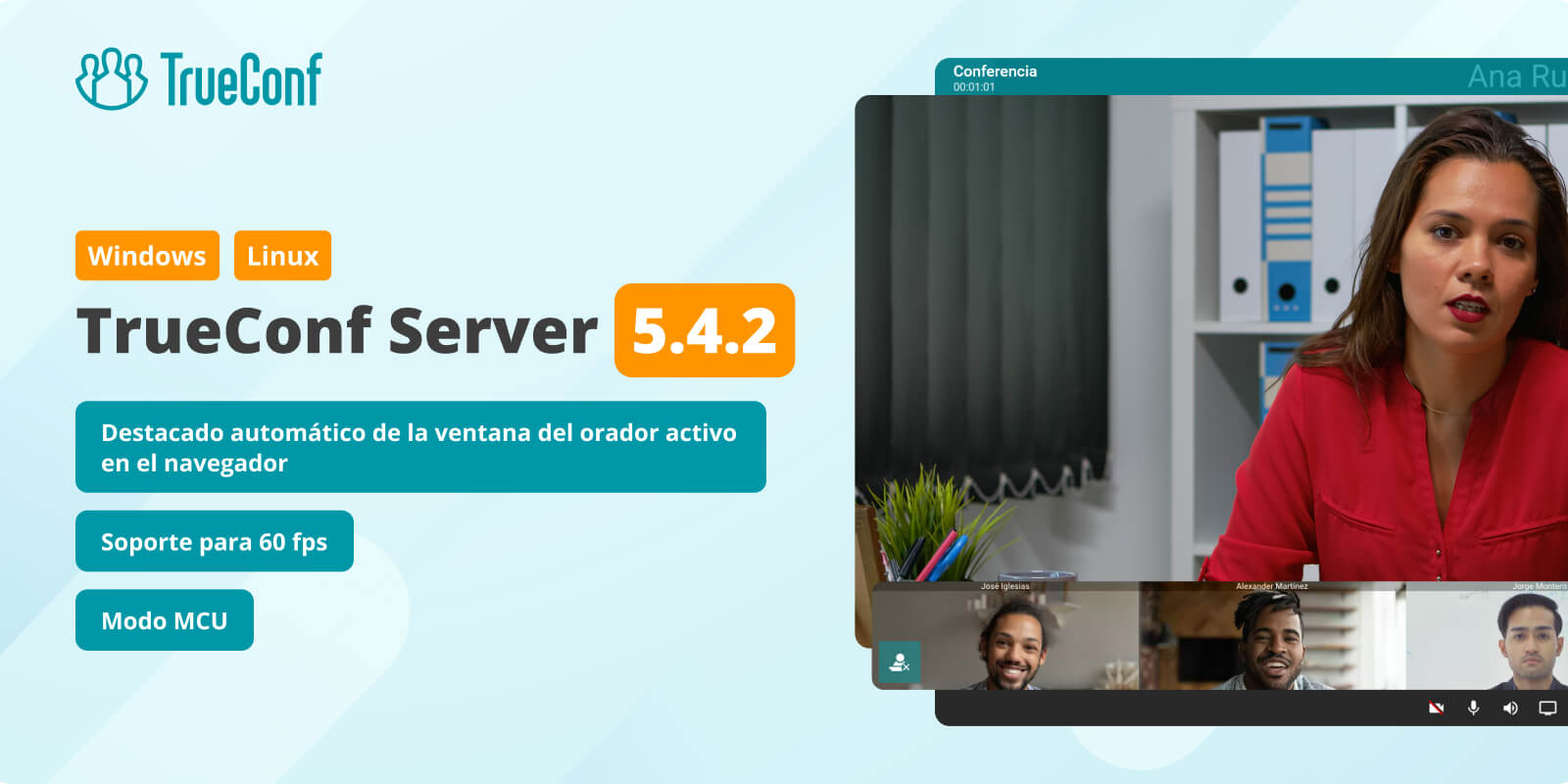 TrueConf Server 5.4.2: destacado automático del orador en el navegador, soporte para 60 fps y nuevo modo MCU 1