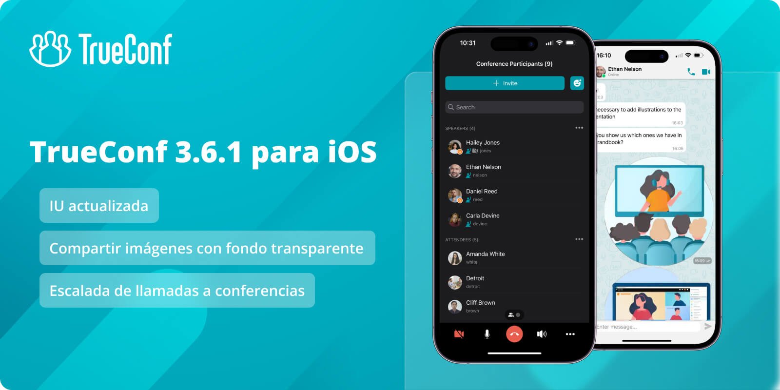 TrueConf 3.6.1 para iOS: interfaz de usuario actualizada, intercambio de imágenes con fondo transparente y escalado de llamadas a conferencias 1