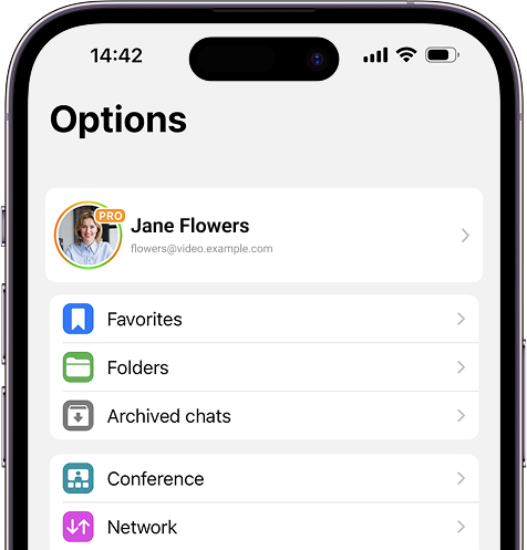 Interface amigável no aplicativo TrueConf para iOS