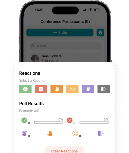 Reações no aplicativo TrueConf para iOS
