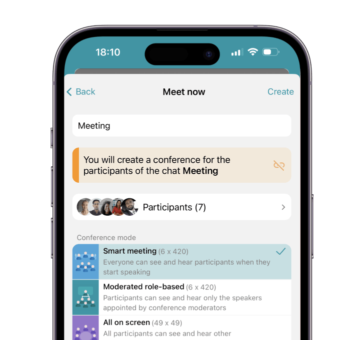 Agendador de conferências no aplicativo TrueConf para iOS