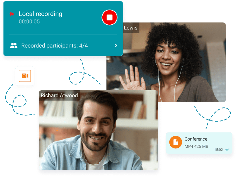 Video meeting with conference recording and automatic saving
