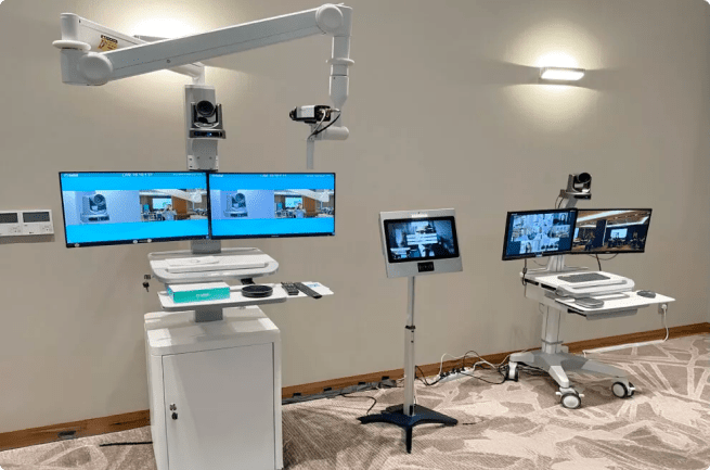 Medical equipment connected to the video communication system for remote diagnostics and consultations