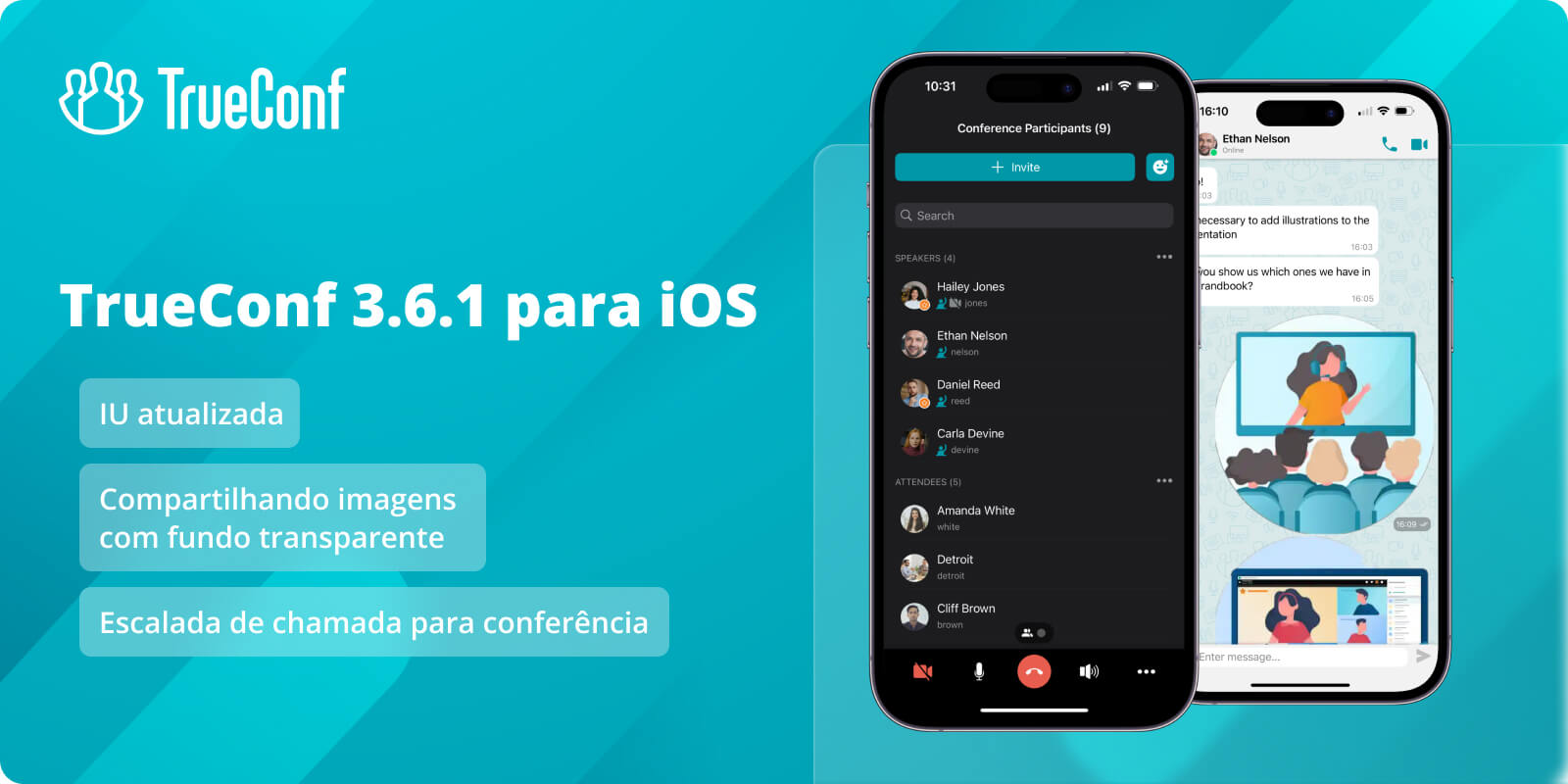 TrueConf 3.6.1 para iOS: UI atualizada, compartilhamento de imagens com fundo transparente e escalada de chamada para conferência 1